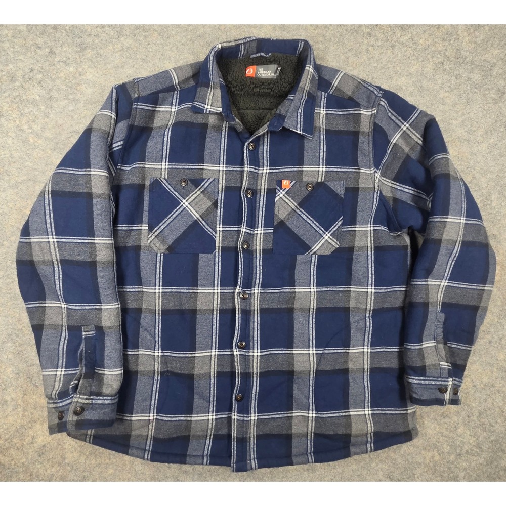 The American Outdoorsman Mens XXL Blue Plaid Sherpa Lined Flannel Shirt Jacket